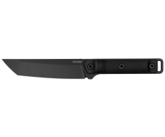 Kershaw Atreides fixed blade knife with black tanto blade and overmolded handle, side profile view.