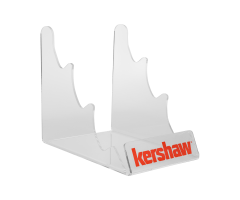 DISPLAYKER25B Vertical Knife Stand angled left with Kershaw sticker