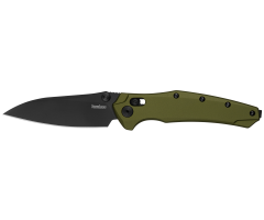 Kershaw Bareknuckle – DuraLock shown open in full profile, with a black MagnaCut modified sheepsfoot blade and olive anodized aluminum handle.